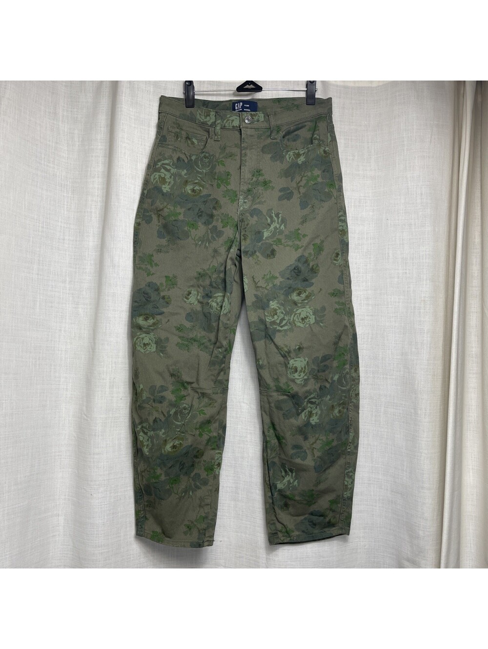 Gap High Rise Barrel Wide Balloon Leg Olive Floral Print Women’s 6